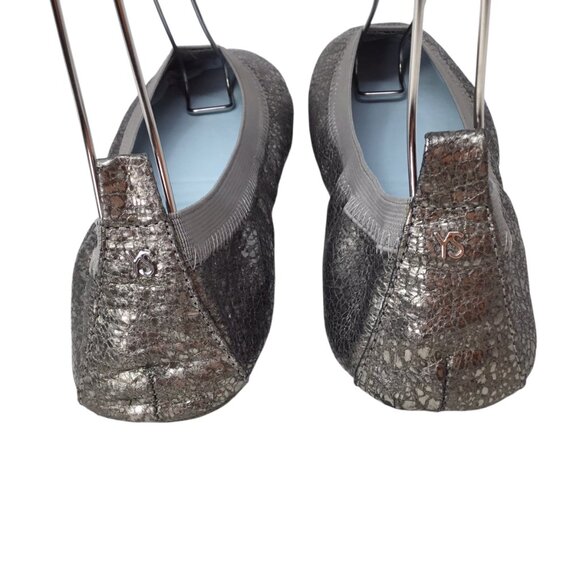 Yosi Samra Samara Size 8 Ballet Flats Foldable Platinum Glitter Hitched YS - Picture 8 of 9
